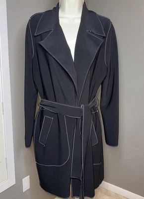 CHICO'S Travelers Contrast Trim Trench Coat NWT Black Chico's Sz 1 (10-12) $199 - Image 1 of 4