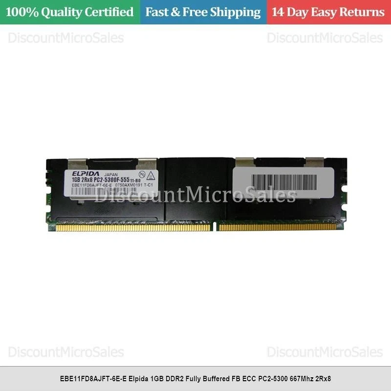 EBE11FD8AJFT-6E-E Elpida 1GB DDR2 Fully Buffered FB ECC PC2-5300 667Mhz 2Rx8 - Image 1 of 1