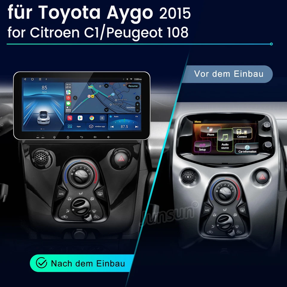 Android 14 Autoradio Carplay BT 6+128G Für Toyota Aygo Citroen C1/Peugeot 108 - Bild 1 von 4