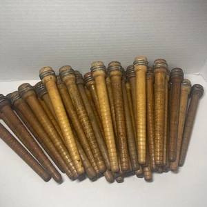 Antique Loom Wooden Weaving Bobbin Thread Spools Set Of 47 - Picture 1 of 5