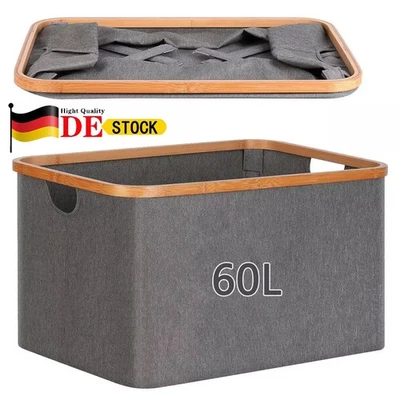 Wäschekorb 60L faltbar Bambus Deko Aufbewahrung Box Kiste Organizer Truhe Grau - Bild 1 von 4