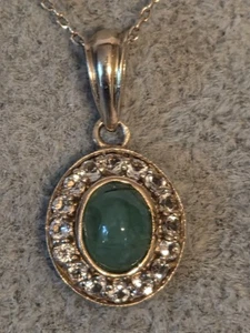 925 Sterling Silver White Topaz & Chrysoprase Pendant 18" Necklace - Picture 1 of 13