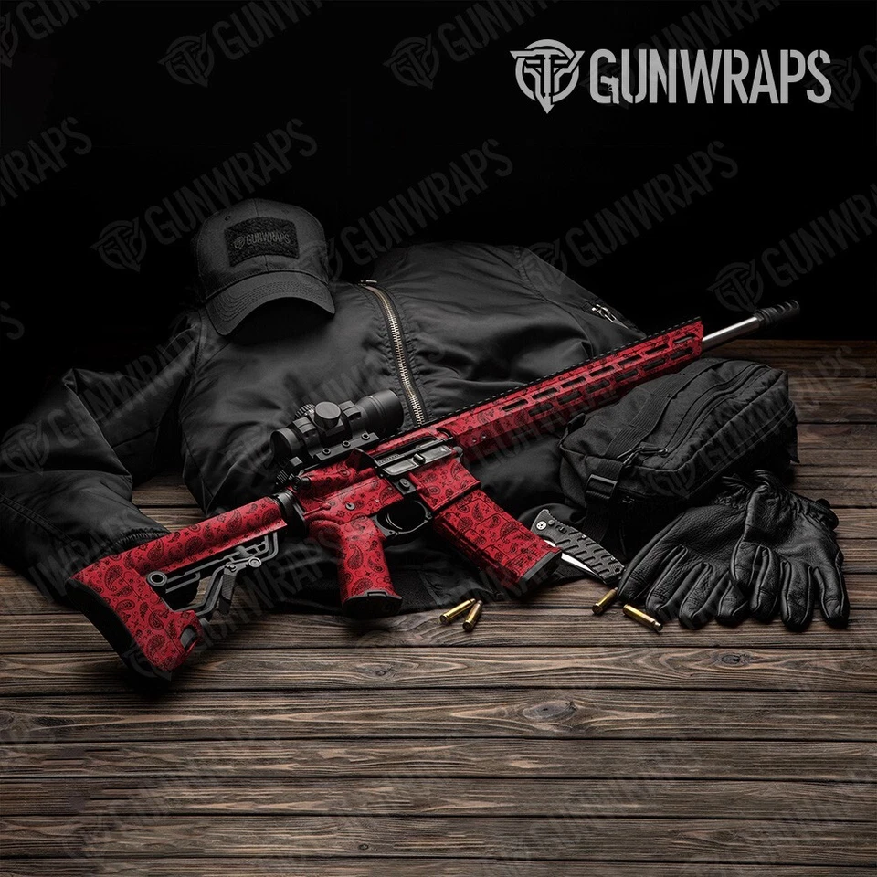 GunWraps Bandana Red & Black Premium AR-15 Vinyl Gun Wrap Skin Matte USA - Image 1 of 1