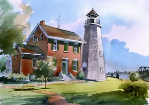 Charlotte-Genesee Lighthouse, Rochester, New York. James Mann Watercolor Prints - Picture 1 of 2