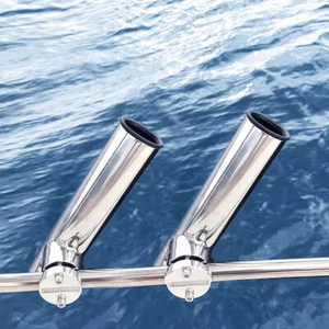 2 x RAIL MOUNT 316 STAINLESS STEEL CLAMP-ON ROD HOLDERS - Boat Fishing Marines - Picture 1 of 8