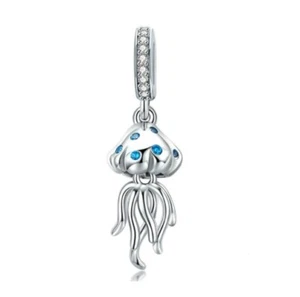 Genuine 925 Sterling Silver Fashion Charm 2D BLUE RING OCTOPUS 16mm x 8mm x 5mm - Picture 1 of 1