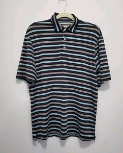 Polo da golf Roundtree & Yorke Performance uomo piccola nera blu grigia a righe - Foto 1 di 4
