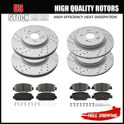 For 2017 - 2022 Honda CR-V Front Rear Drilled Disc Rotors Ceramic Brake Pads Set - Image 1 of 4