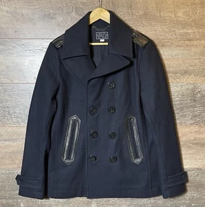 Diesel Pea Coat Black Wool Blend + Lambs Leather Double Breasted Mod VGC - Large - Picture 1 of 10