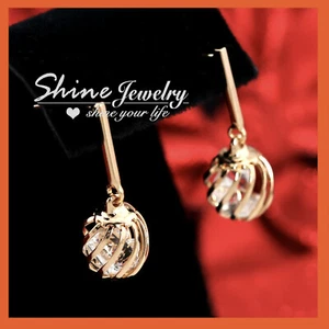 18K ROSE GOLD GF VINTAGE FILIGREE DROP CRYSTAL DIAMONDS LADIES DANGLE EARRINGS - Picture 1 of 7