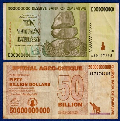 ZIM TRILLION/AGRO COMBO - 10 TRILLION (2008) + 50 BILLION AGRO CHEQUE (2008) - Image 1 of 2