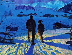 Reproducción artística de Waldemar Fink pintura de noche en Adelboden - Imagen 1 de 3