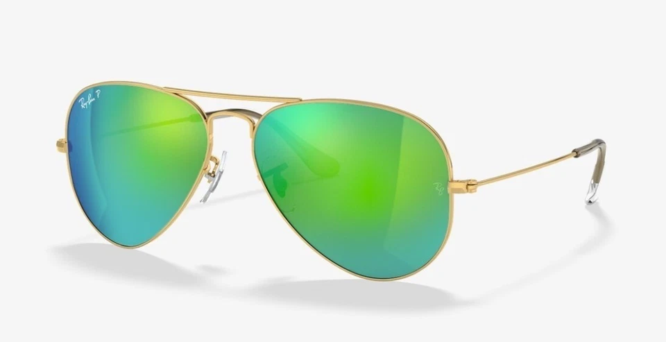 Ray Ban 3025 58 Aviator - Remix Personalizzato - Oro/Verde Specchio Polarizzato - Immagine 1 di 1