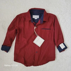 NEW Boy Craft+Flow Cranberry Solid Button Down Shirt Long Sleeve Toddler 3T NWT - Picture 1 of 8
