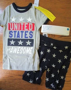 NWT Gap UNITED STATES of AWESOME Flag Stars 2 pc SHORTY PAJAMAS Size 4 - Picture 1 of 2
