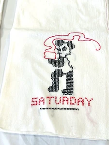 Vtg Embroidery Hand Stitch Kitchen Dish Towel Day of the Week Saturday - Panda - Picture 1 of 2