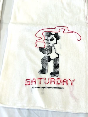 Vtg Embroidery Hand Stitch Kitchen Dish Towel Day of the Week Saturday - Panda - Image 1 of 2