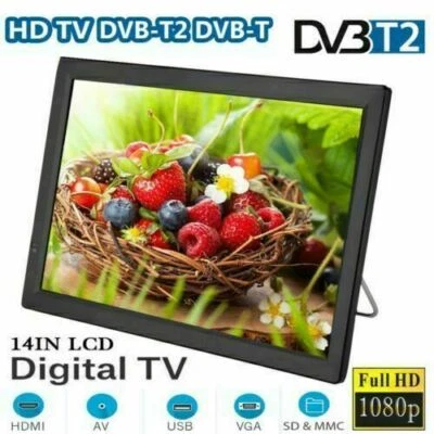 7-14' Mini 16:9 1080P Portable Digital TV Television Video Player TFT-LED AV - Image 1 of 4