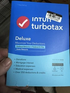 Intuit TurboTax Deluxe 2023 Federal w State CD/Download - Afbeelding 1 van 3