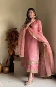 New Unique Roman Silk Top And Palazzo With Stylish Dupatta For Women & Girls - Picture 1 of 11