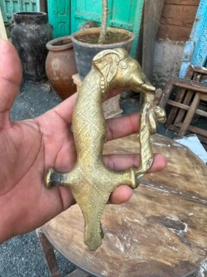 1850's Antique Old Rare Original Brass Hand Carved Elephant Figure Sword Handle - Image 1 of 4