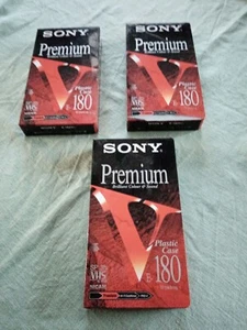 Lot 3 Cassettes Video VHS SONY Premium E-180 - K7 Neuf-scelled/blister/nicam 3h - Photo 1/4
