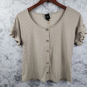 Top con occhielli W5 bottoni manica con volant taglia small abbigliamento da lavoro morbido - Foto 1 di 6