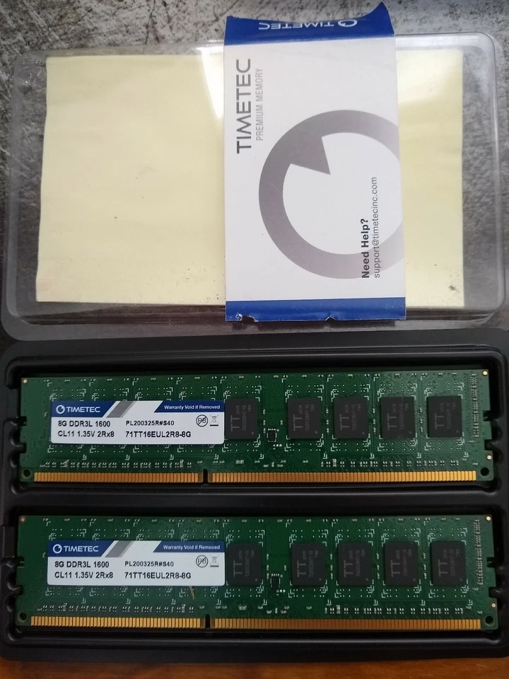 TIMETEC 8GB DDR3L 1600 CL11 1.35V 2RX8 Memory Ram ECC Unbuffer 71TT16EUL2R8-8G - Image 1 of 1