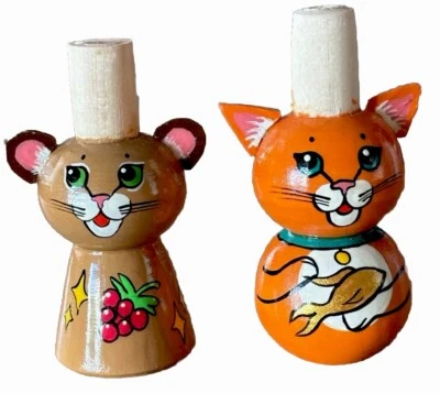 Lote 2 Silbato Arte Popular Madera Gato Zorro Tallado a Mano Pintado a Mano Foto 1 de 4