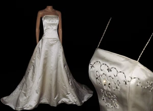 Ivory SILK Wedding Dress Swarovski Crystal Straps Bridal Gown ANGELINA COUTURE - Picture 1 of 8
