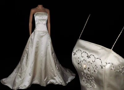 Ivory SILK Wedding Dress Swarovski Crystal Straps Bridal Gown ANGELINA COUTURE - Image 1 of 4