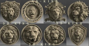 8 Stück STL 3D Modelle LÖWENKÖPFE für CNC Aspire Artcam 3D Drucker Oberfräse Graveur - Bild 1 von 10