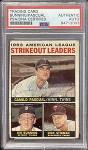 Jim Bunning Signed 1964 Topps #6 Card + Camilo Pascual Stigman Auto HOF PSA/DNA - Picture 1 of 2