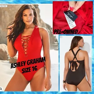 Costumi da bagno per tutti Ashley Graham sexy stringati 1 pz costume da bagno TAGLIA 16 rosso profondo tuffo - Foto 1 di 10