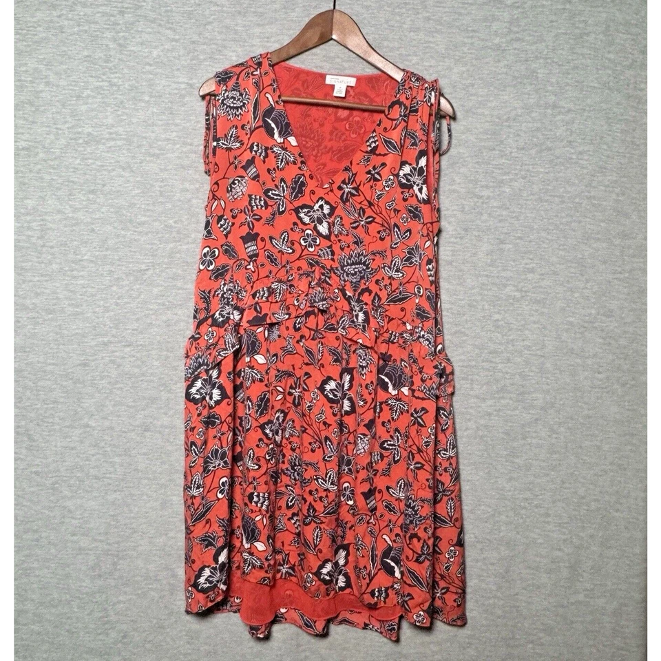 Nordstrom Signature Silk Orange Blue Floral Ruffle Dress Size 10 Casual Date - Image 1 of 4