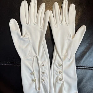 Vintage weiße Handschuhe armlang Oper 100% Baumwolle formell Knöpfe Hochzeit - Bild 1 von 11