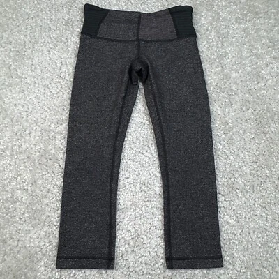 Lululemon Wunder Under Crop Heathered Herringbone Black Gray Low Rise Womens 2 - Image 1 of 4