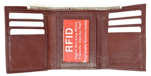 Burgundy RFID Signal Blocking Men's Genuine Leather Thin Trifold Wallet - Picture 1 of 8