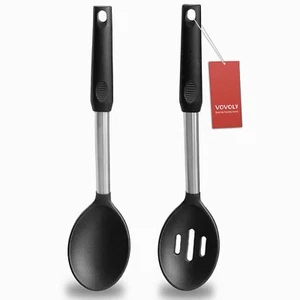 Pack of 2 Large Silicone Cooking SpoonsNon Stick Solid Basting SpoonHeat-Resi... - Picture 1 of 9
