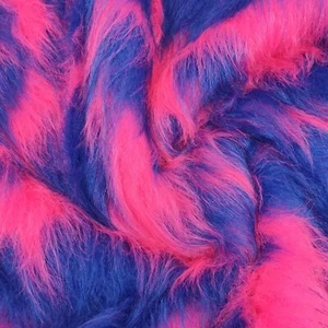Long Haired Faux Fur Fabric - Cobalt/Cerise - AC 356 / YF56 - Picture 1 of 3