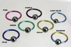 Ball Closure Ring, solid coloured Titanium ; Ear, Navel, Nose, Nipple, Hood,lip - Picture 1 of 2