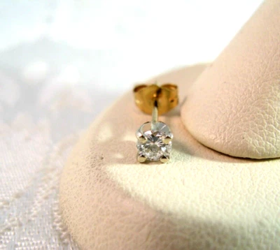 Pendiente solitario de un solo pasador de oro blanco de 14 quilates con diamante I VS1 .18 QUILATES vintage Foto 1 de 4