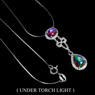 925 Sterling Silver Necklace Pear Black Opal 9x7mm Simulated Cz Gemstone Jewelry - Image 1 of 4