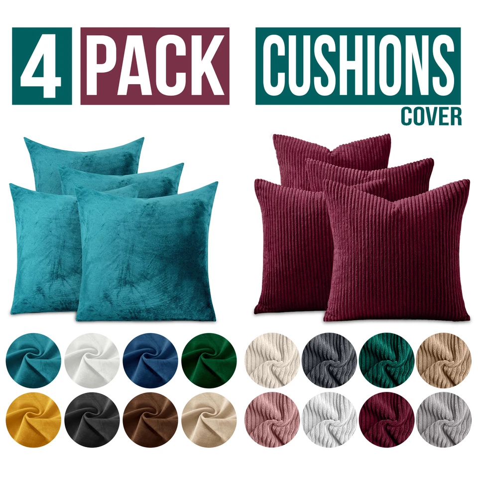 Set Of 4 Crushed Velvet Cushion Covers OR Filled Cushions 18x18" Sofa Pillows UK - Image 1 of 1