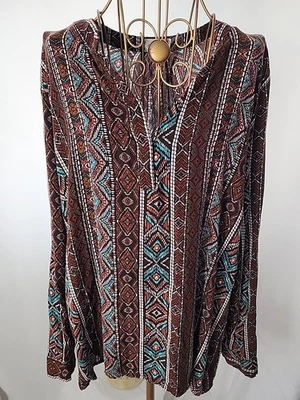 Женский воротник-мандарин Bailey & Chloe с длинными рукавами племенной шоколадно-коричневый вискоза - Изображение 1 из 4