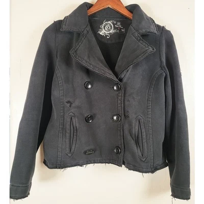 Vintage GAP Cropped Distressed Double Breasted Raw Hem Jacket Sz S Goth Y2K - Image 1 of 4