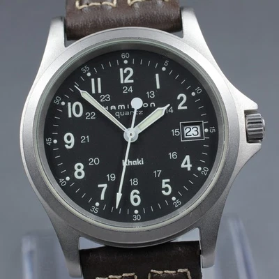 Vintage [Exc+5] Hamilton Khaki 9821C Date Black Dial Quartz Men's Watch JAPAN - Image 1 of 4