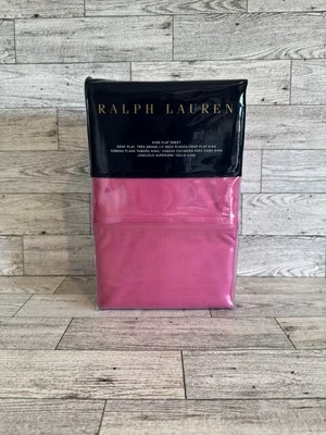 New Ralph Lauren RL 464 TC Solid Percale Monaco Pink Cotton King Flat Sheet - Image 1 of 2