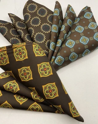 3 Pocket Squares,  Brown Themed, Patterned, 12 Inch - Image 1 of 4