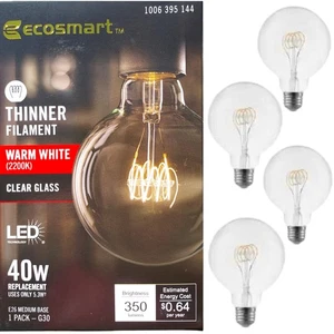 EcoSmart 40 Watt Equivalent G30 Dimmable Horizontal Thinner Filament LED Vintage - Picture 1 of 4